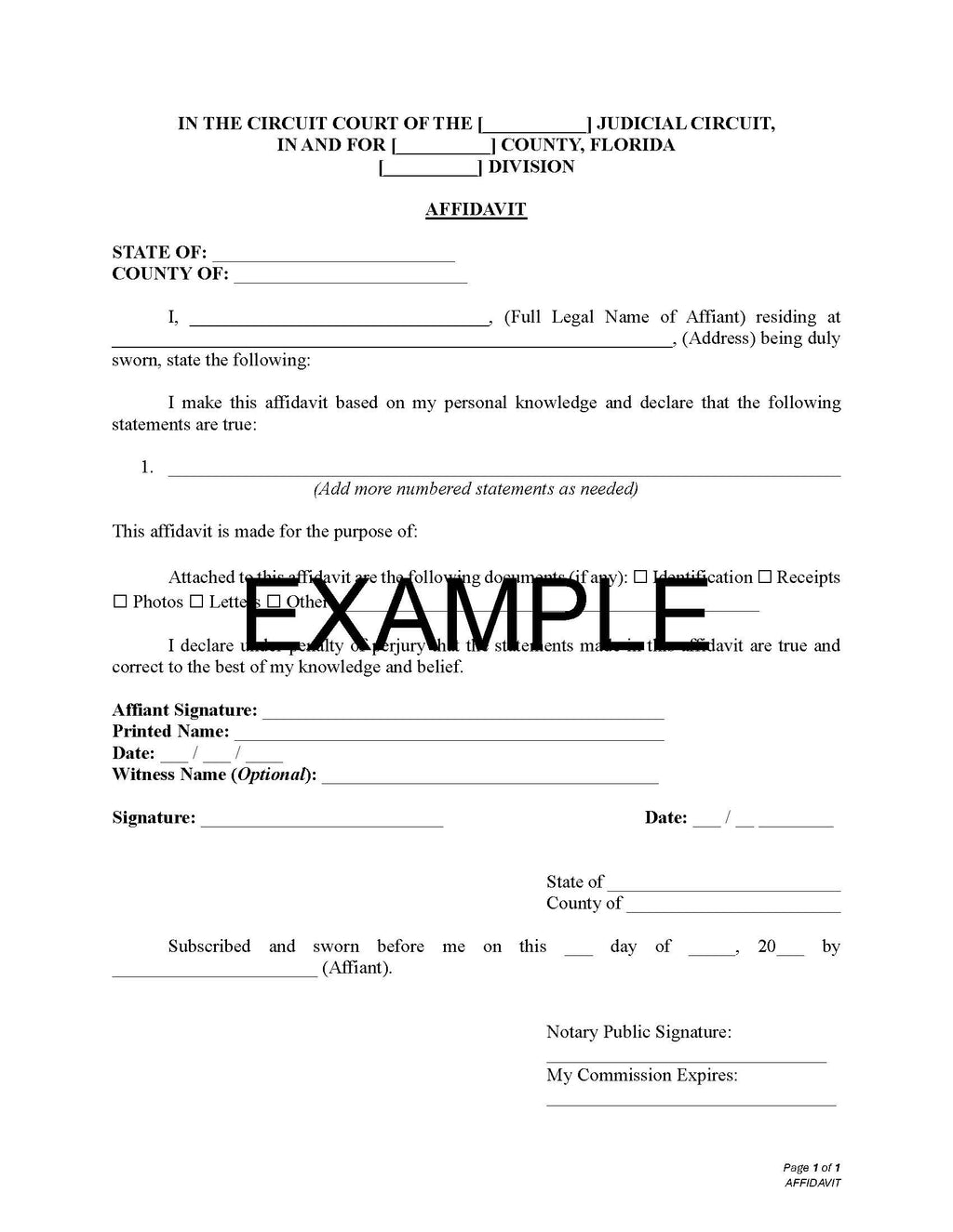 Affidavit Template with Guide