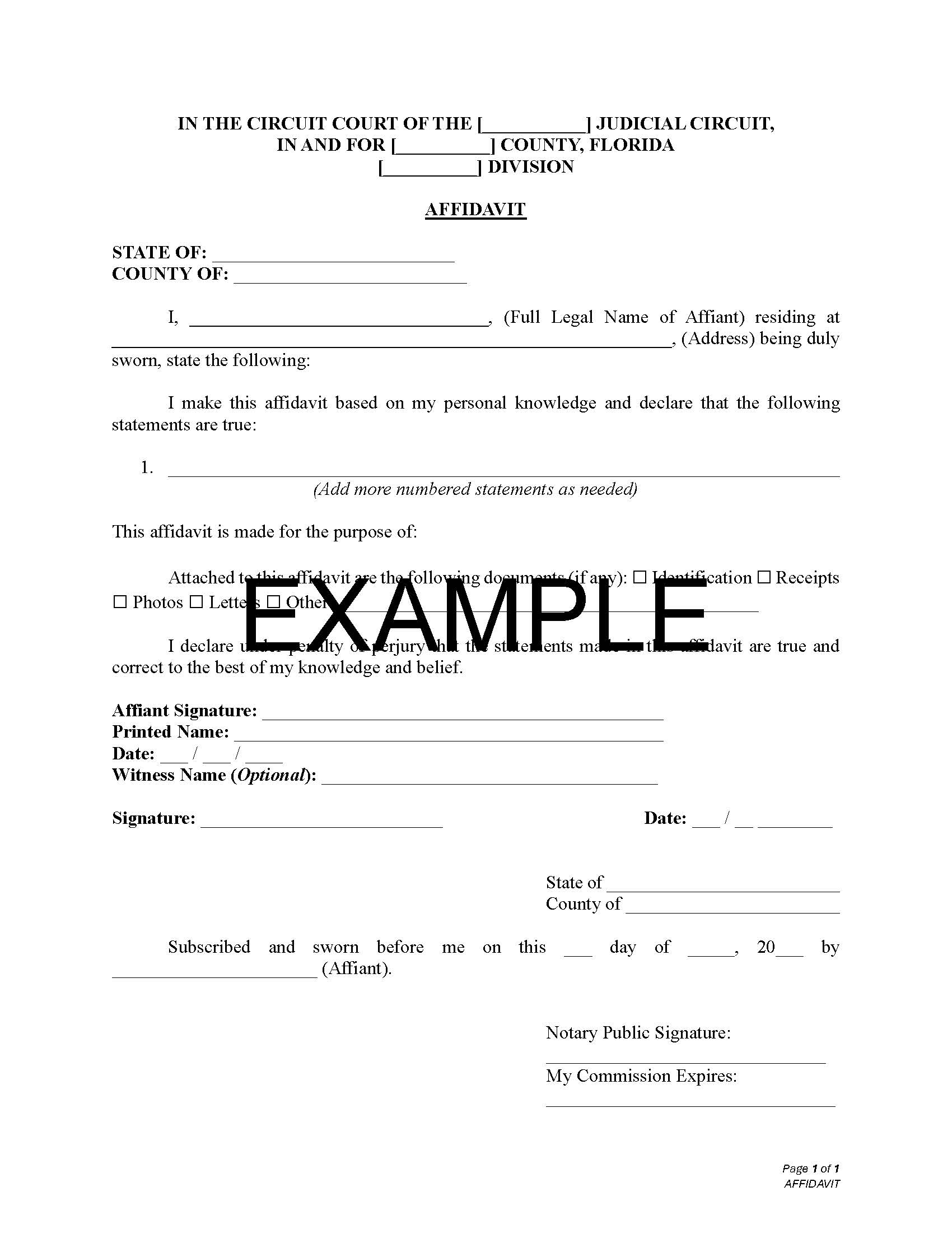 Affidavit Template with Guide
