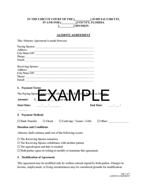 Alimony Agreement with Guide