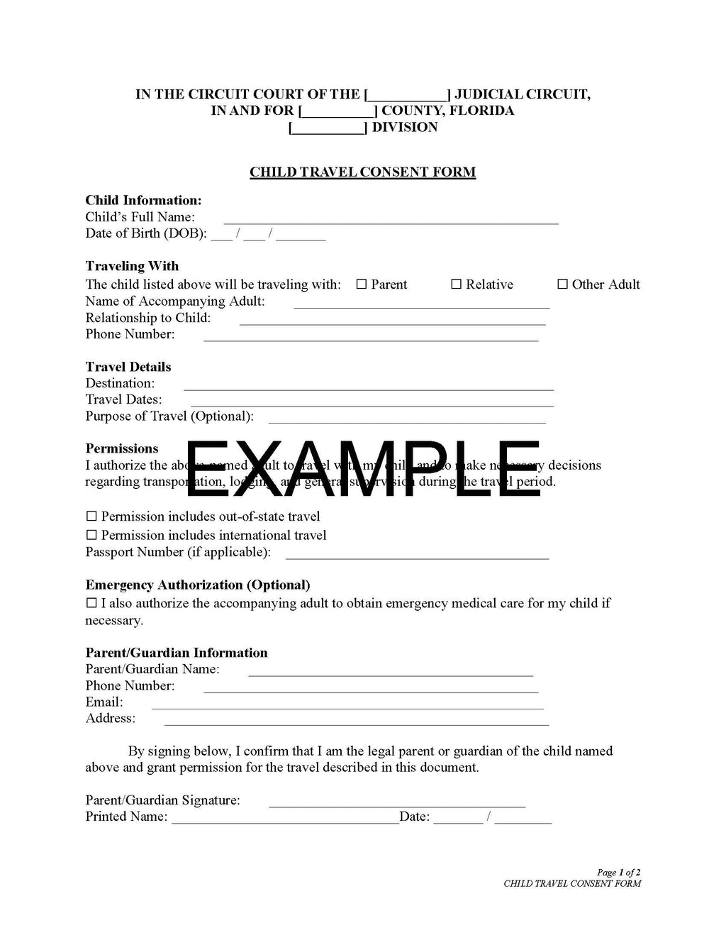 Child Travel Consent with Guide