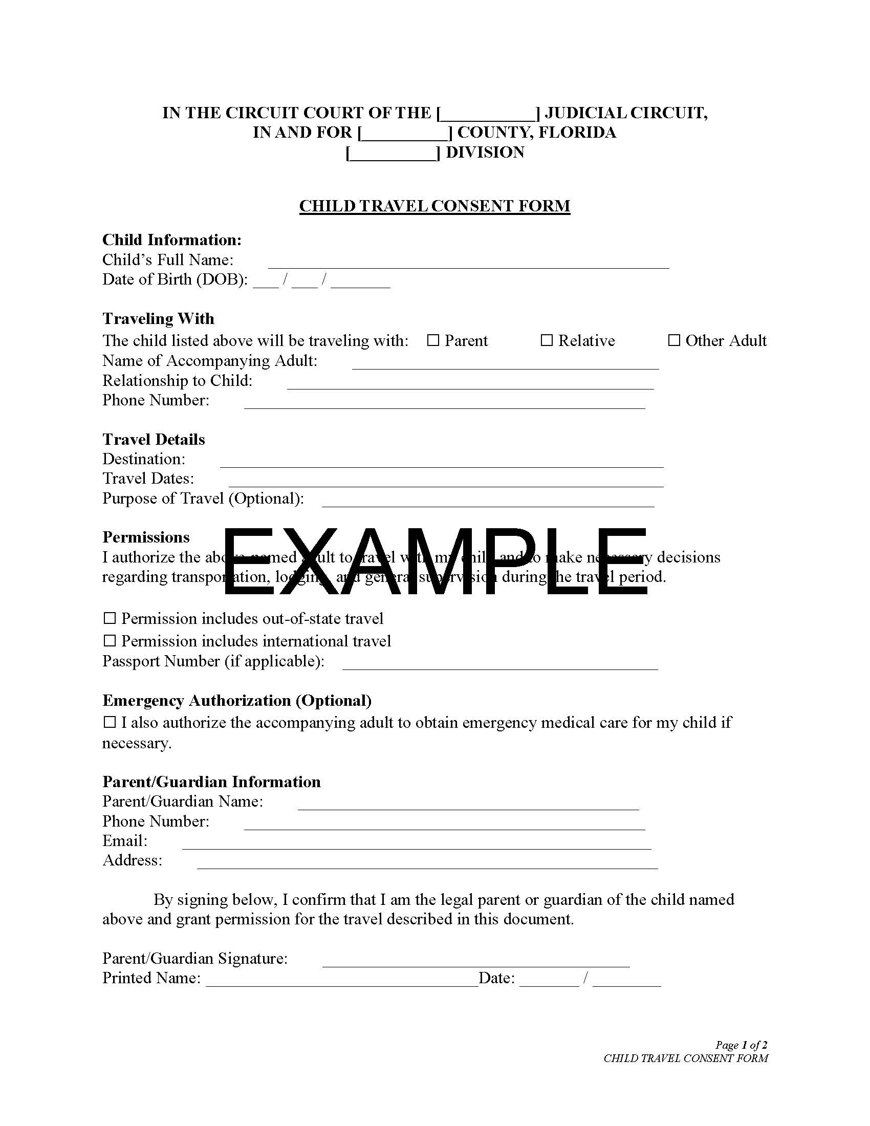 Child Travel Consent with Guide