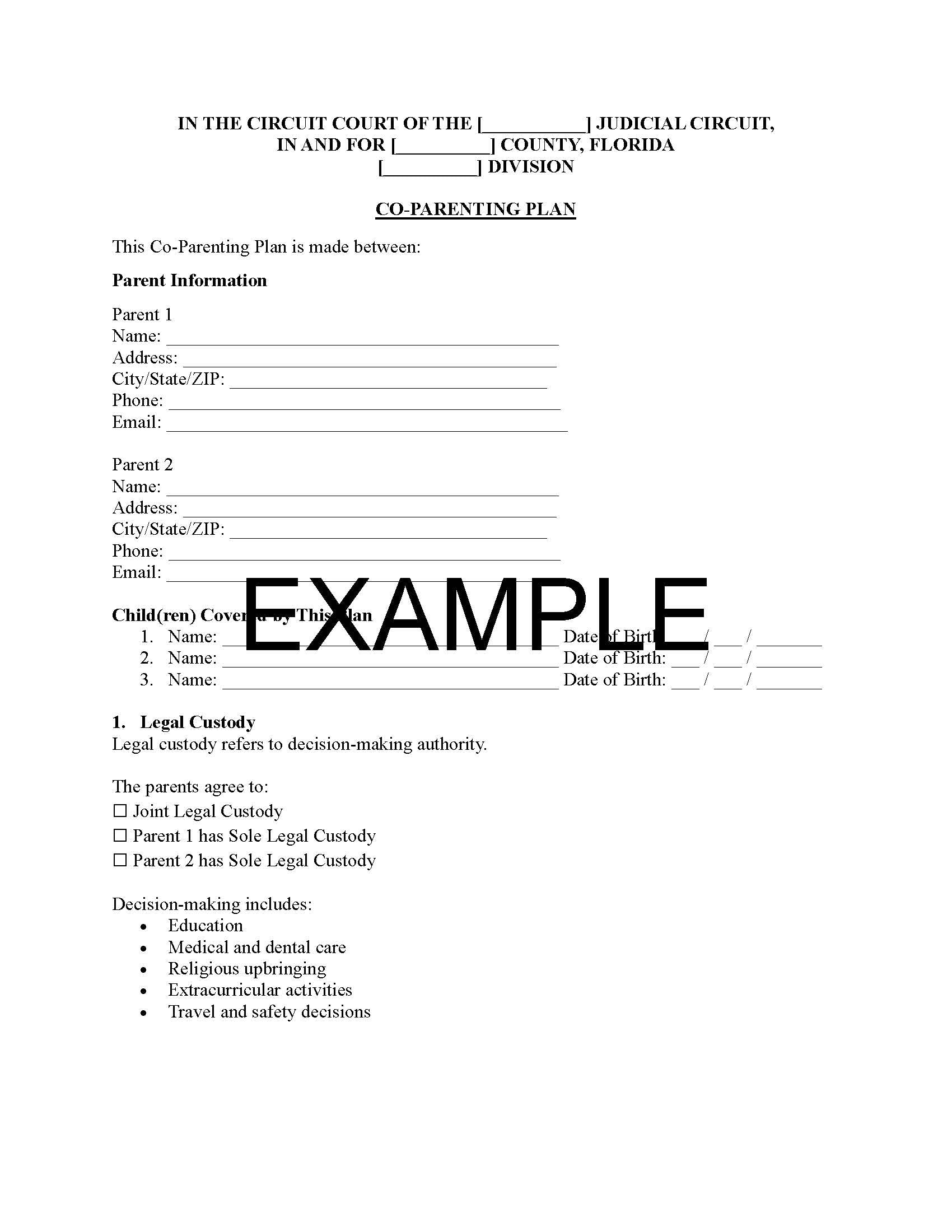 Co-Parenting Plan with Guide