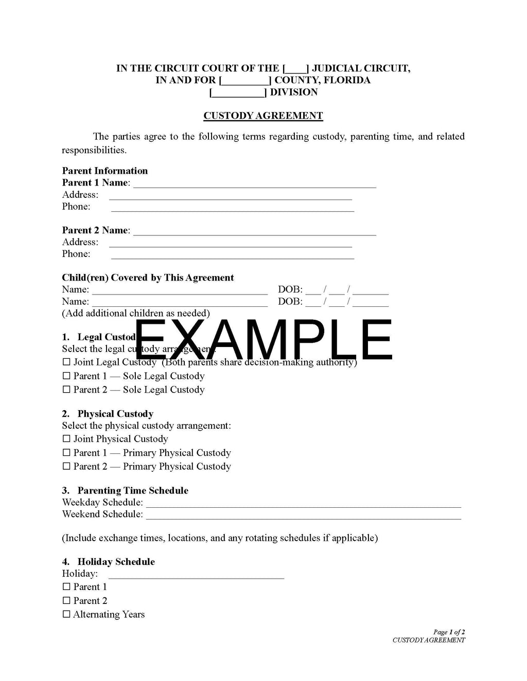 Custody Agreement with Guide