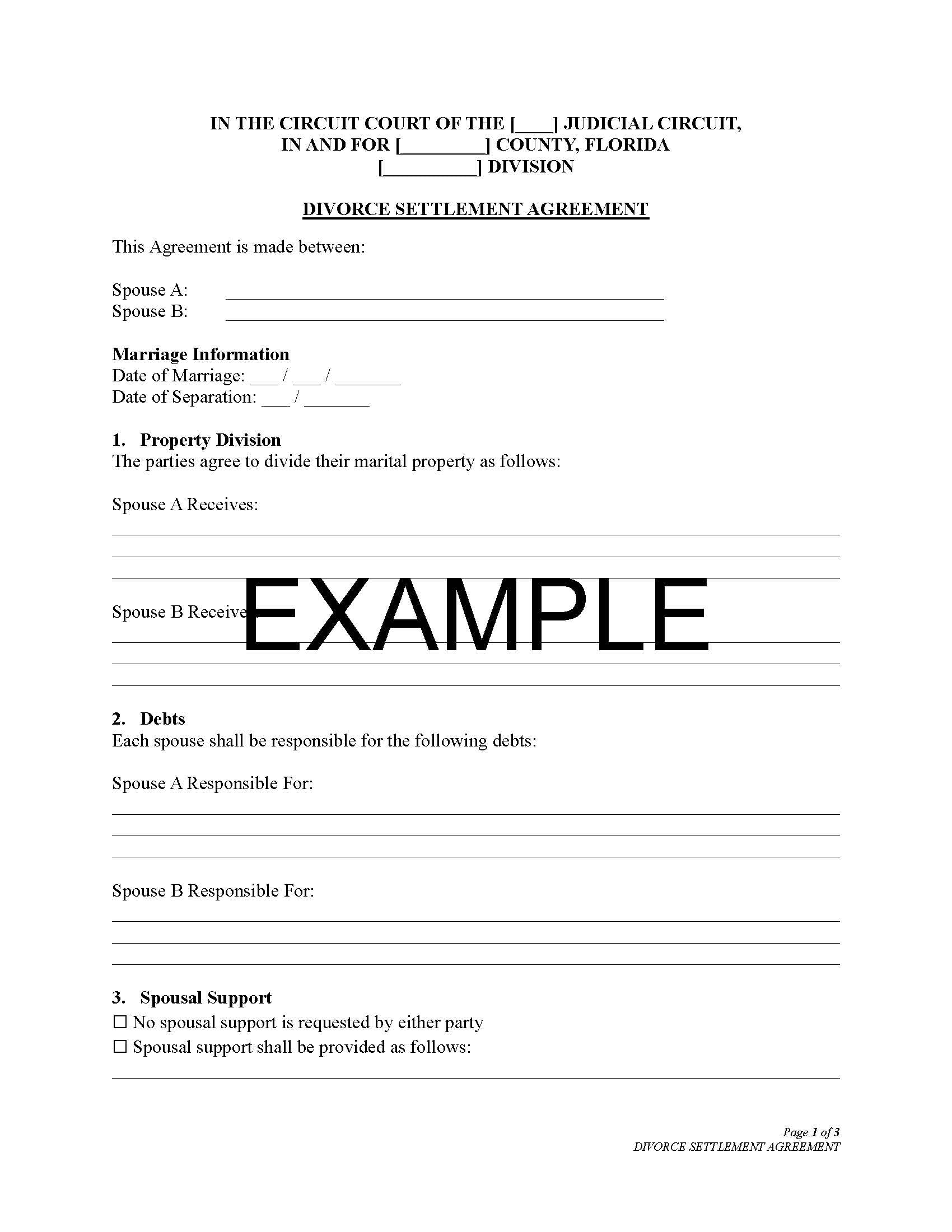 Divorce Settlement Agreement with Guide