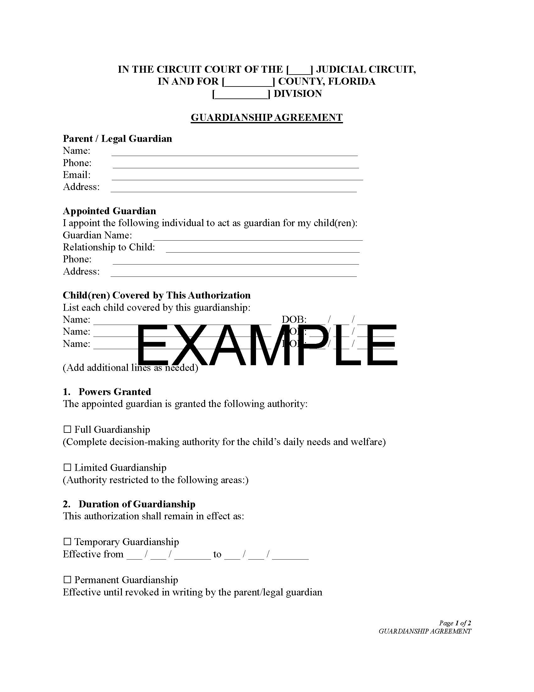 Guardianship Agreement with Guide