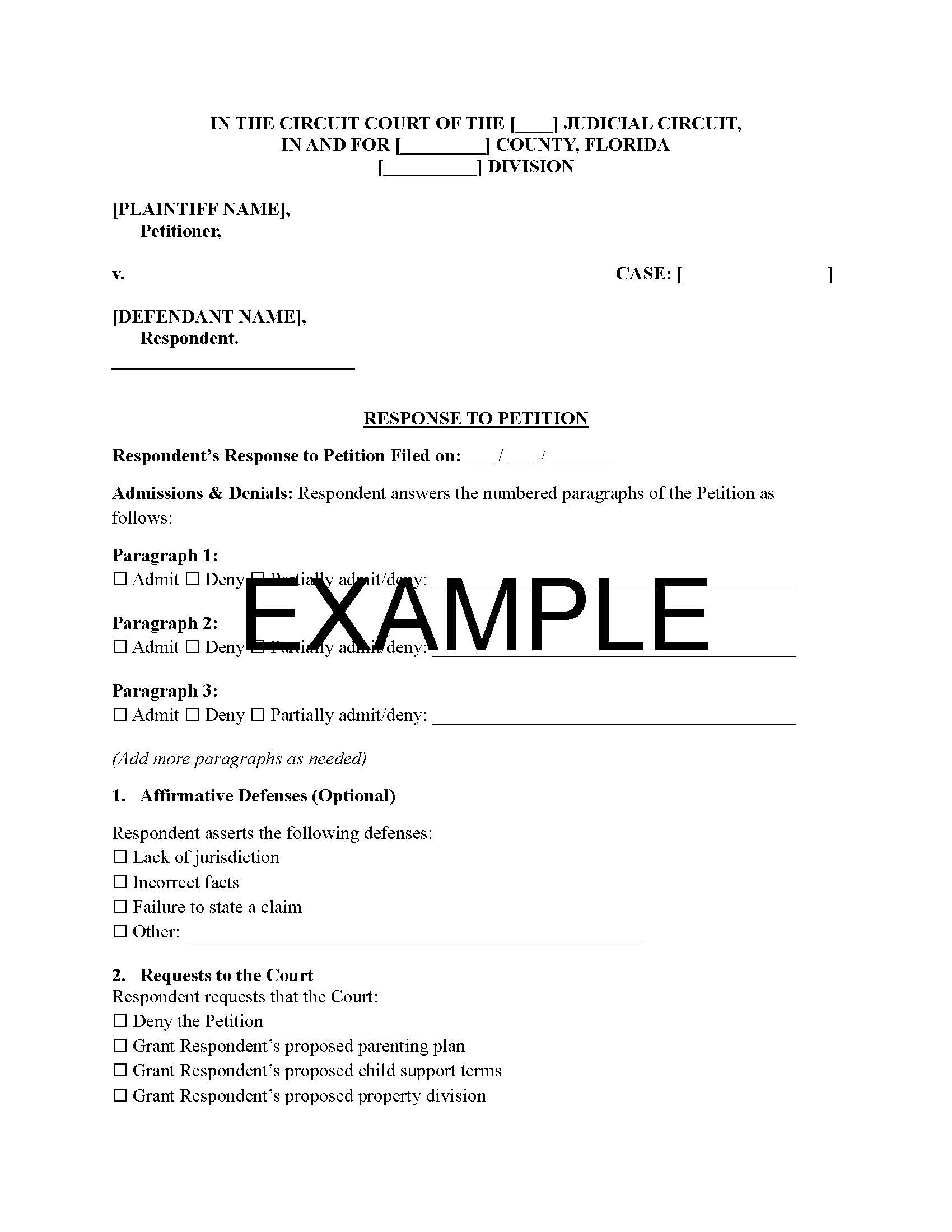 Response to Petition with Guide