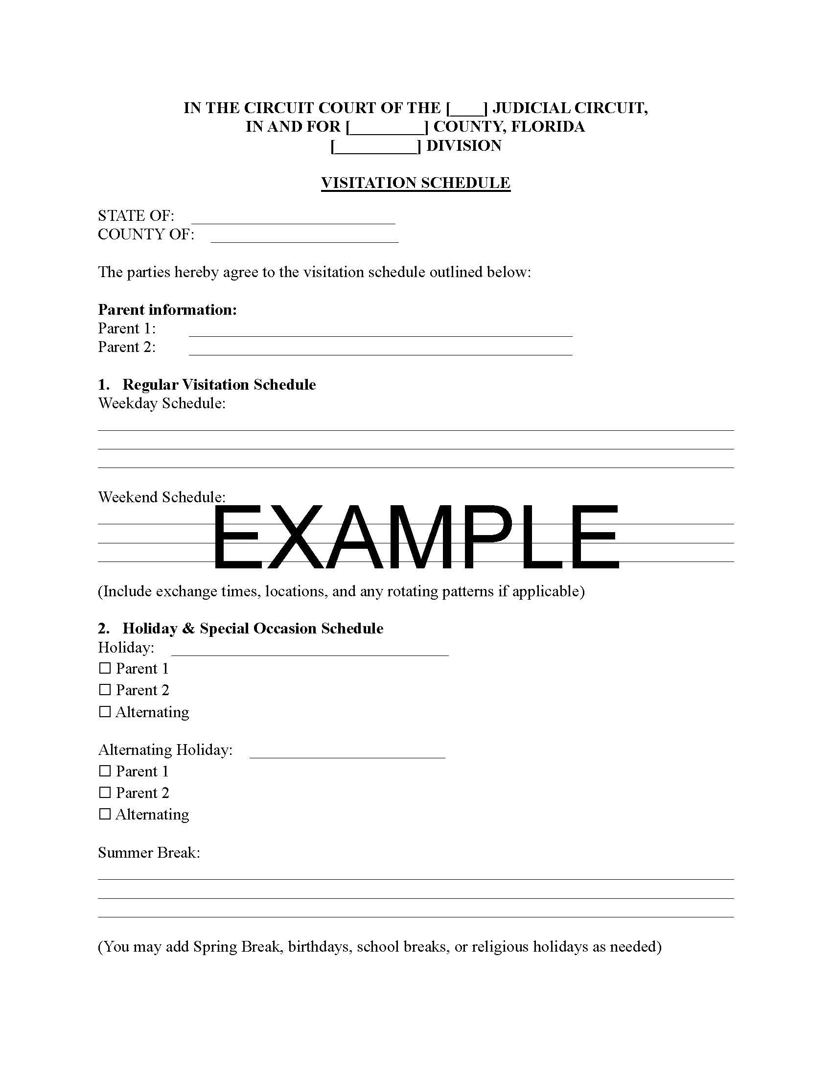 Visitation Schedule with Guide