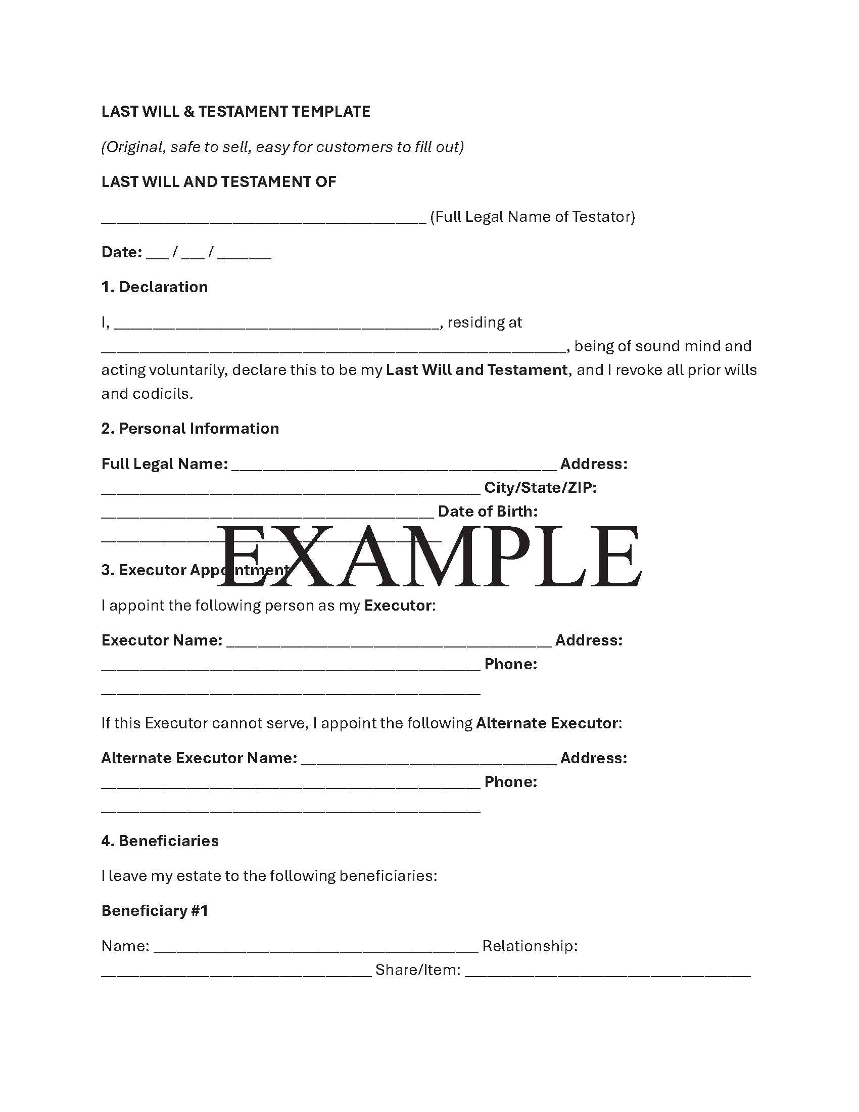 Simple Will Template with Guide